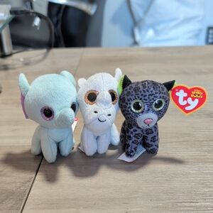 Set Of 3- TY Mini Beanie Boo Animals Peanut, Dodson, Spike